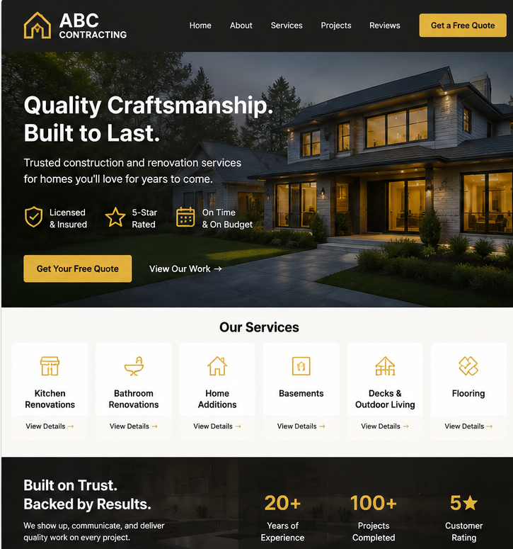 After: modern local contractor website with clear messaging and trust signals