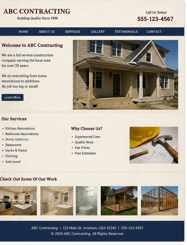 Before: outdated local contractor website with cluttered layout and weak messaging