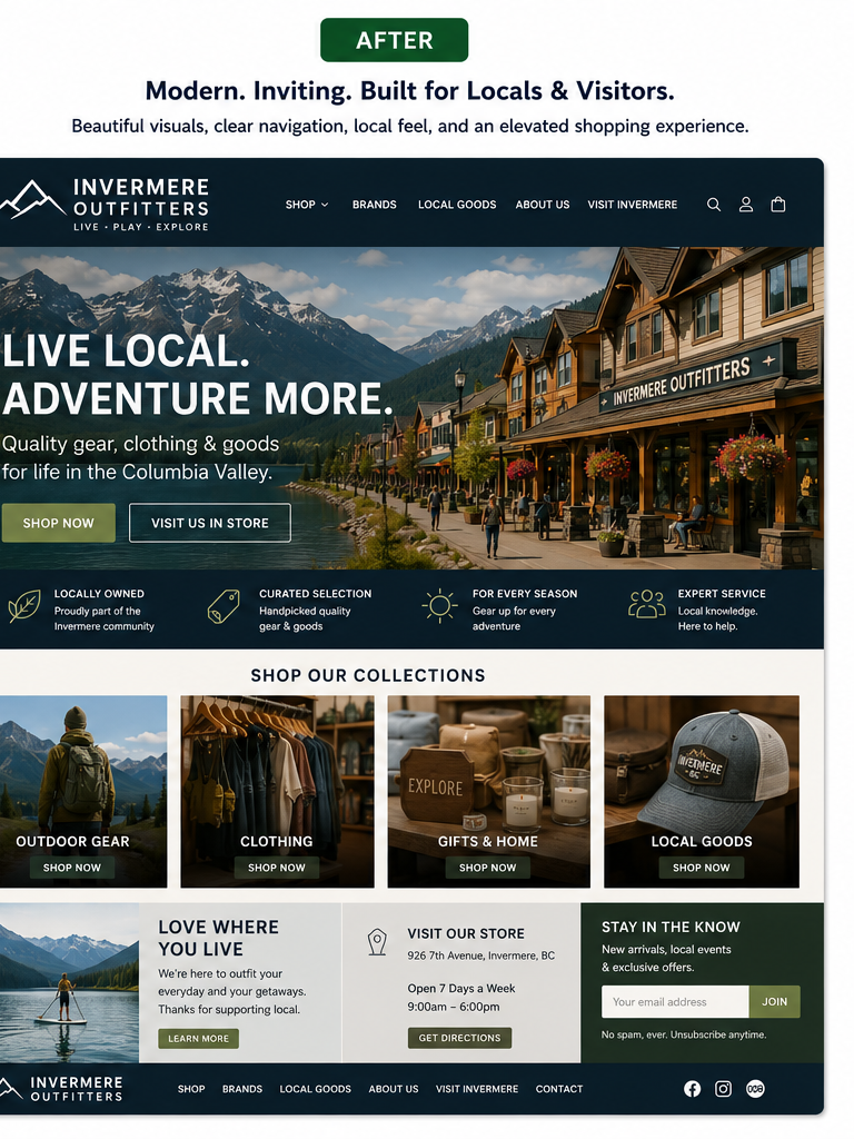 After: modern retail store website with beautiful visuals, clear navigation, and an elevated shopping experience